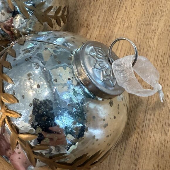 Set 3 Large Mercury Glass Kugel Style Gold Vine Ornaments ~4.5” Christmas Heavy - Picture 7 of 15